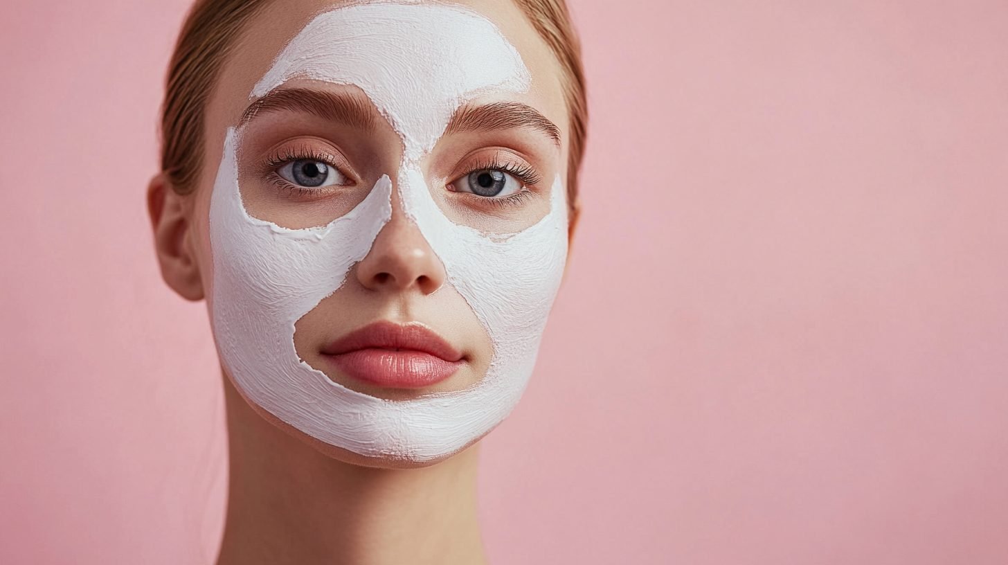 Close-up of a woman wearing a white face mask